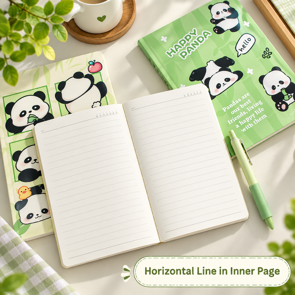 A5 Panda Theme Notebook Set of 4 | 60 Pages Ruled Notebook with 22 Lines per Page | Cute Panda Writing Notebook for School, Journaling, Notes & Diary