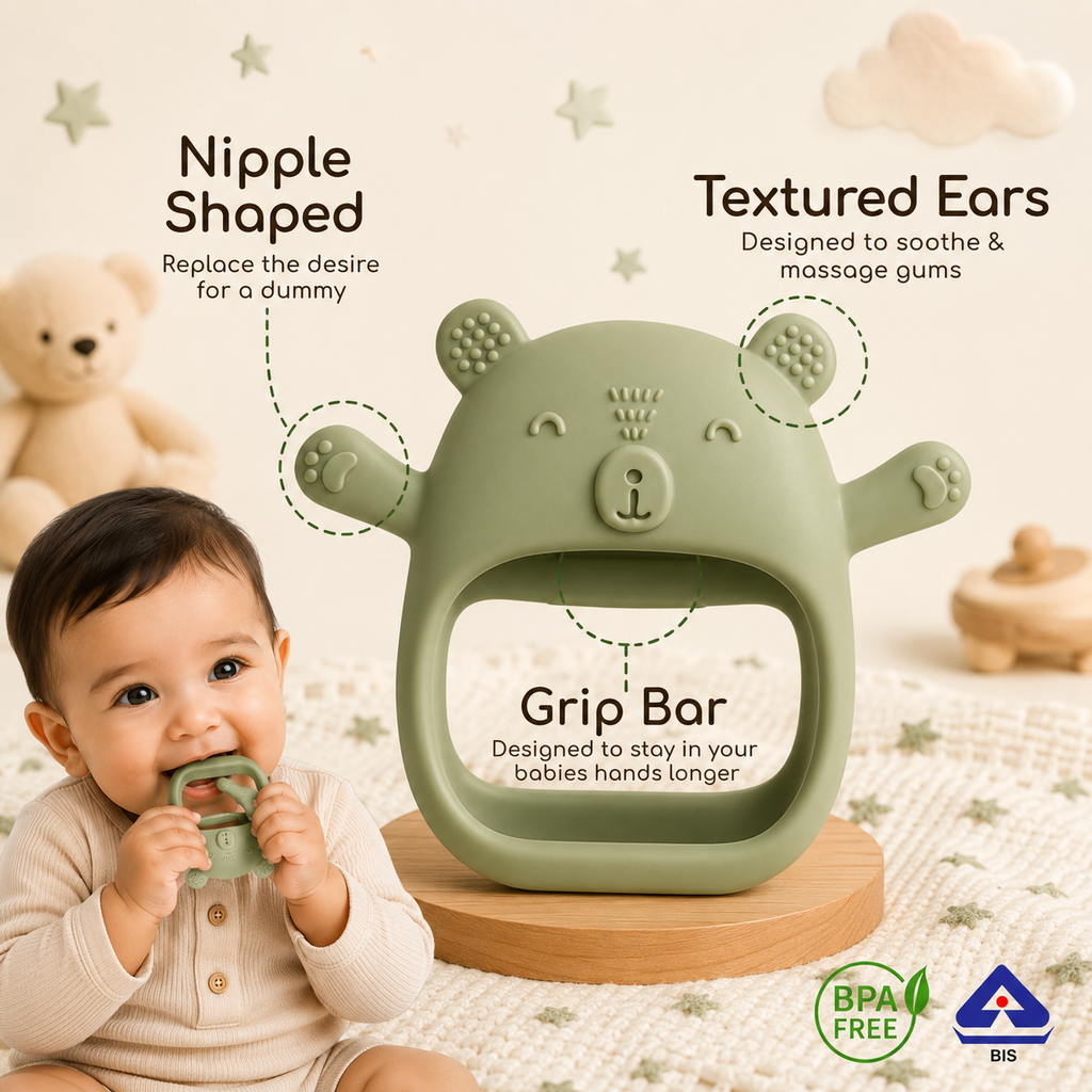 Elephant Wrist-Fit Sensory Teething Toy for Babies 3–12 Months | Food-Grade Silicone No-Drop BPA-Free Baby Teether