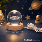 3D Galaxy Crystal Ball Night Lamp with Solar System, USB Colorful LED Light & Wooden Base | Astro with Moon Design