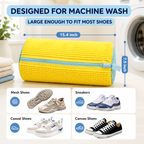Shoe Washing Machine Bag for Sneakers & Delicate Shoes | Reusable Laundry Shoe Bag with Durable Zipper Mesh, 360° Deep Cleaning – Yellow
