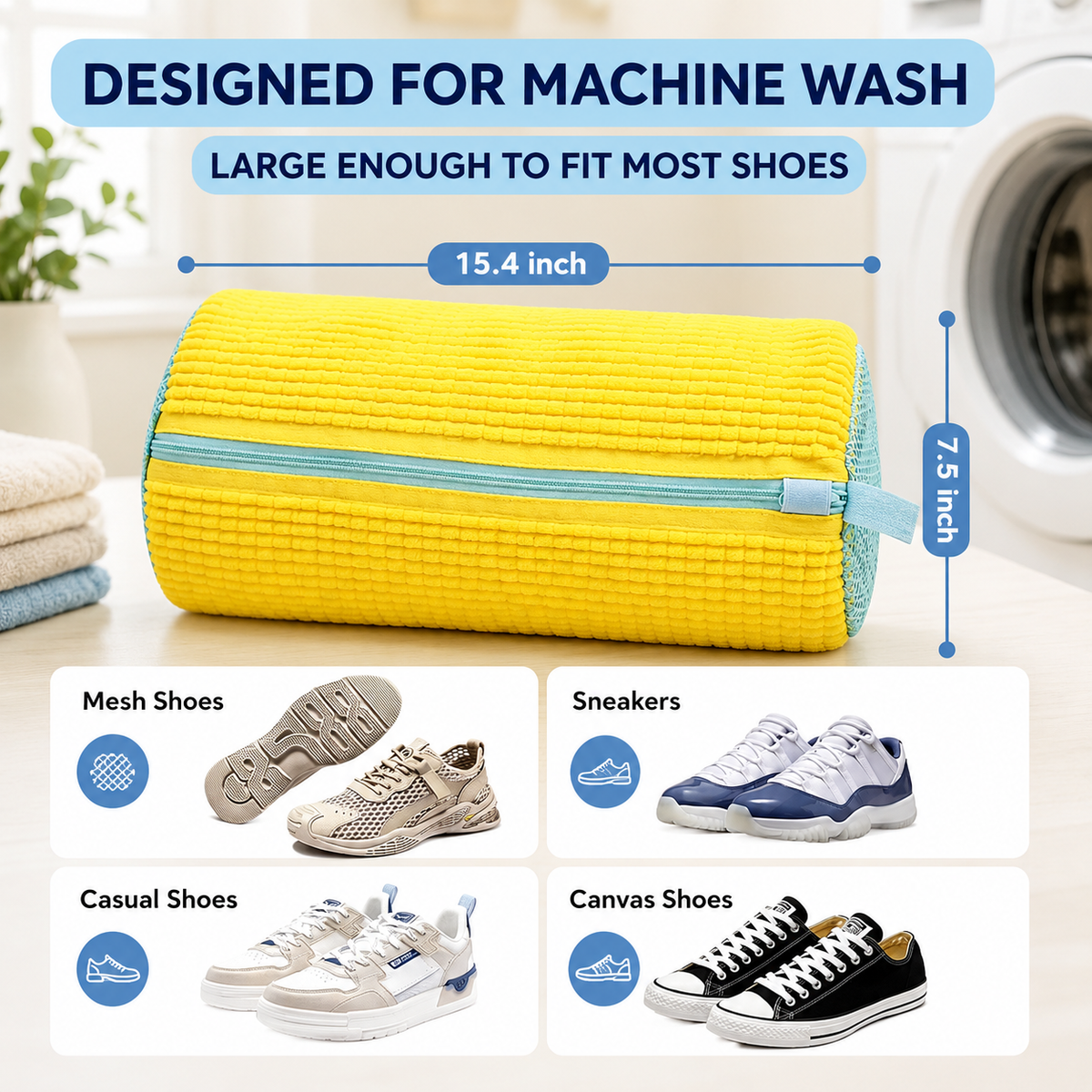 Shoe Washing Machine Bag for Sneakers & Delicate Shoes | Reusable Laundry Shoe Bag with Durable Zipper Mesh, 360° Deep Cleaning – Yellow