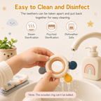 Silicone & Wooden Baby Teether Ring for Infants, Soft Textured Teething Toy