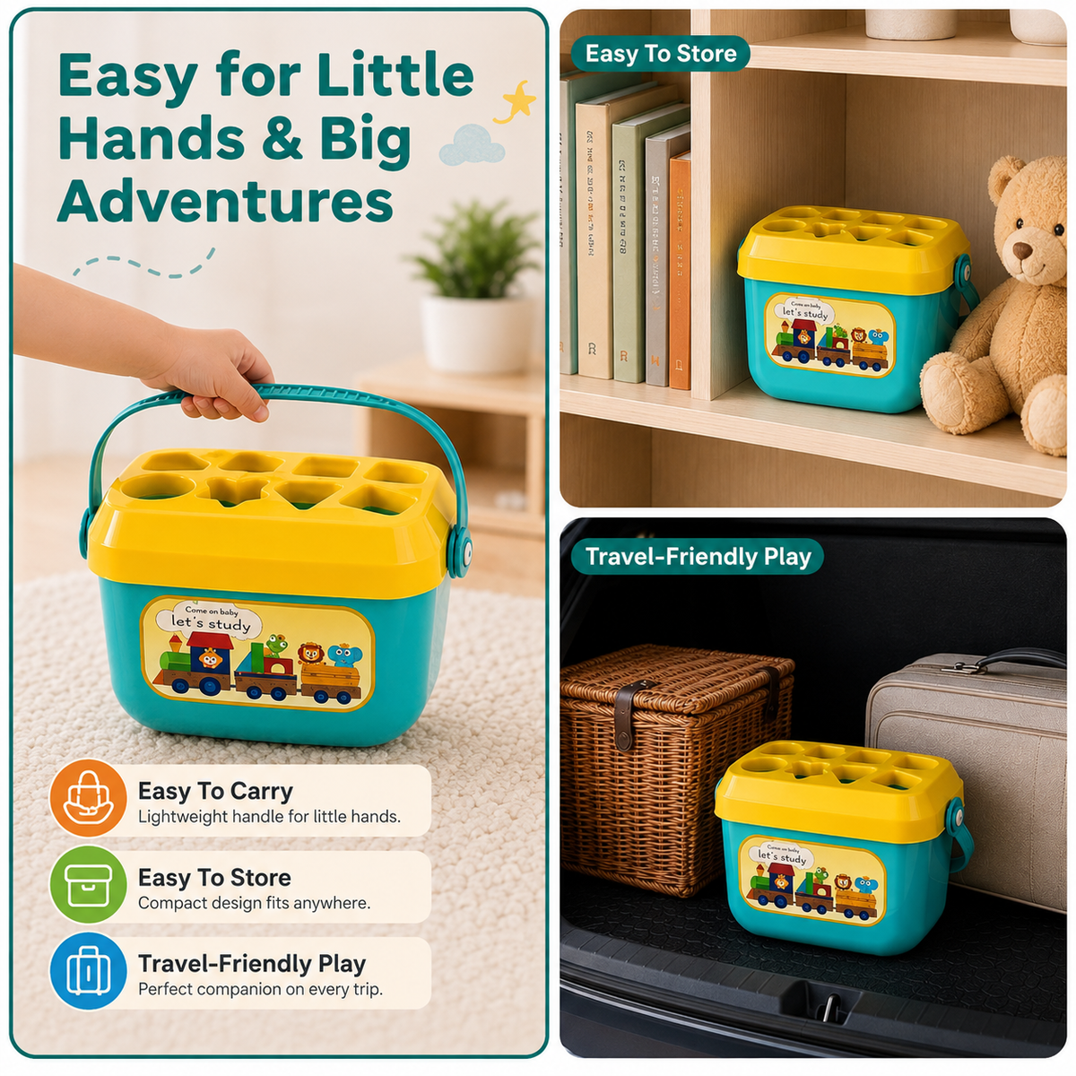 16 Pcs ABCD Learning Blocks & Shape Sorter Toy for Babies & Toddlers | Educational Shape Sorting Blocks