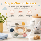 Silicone & Wooden Baby Teether Ring for Infants, Soft Textured Teething Toy
