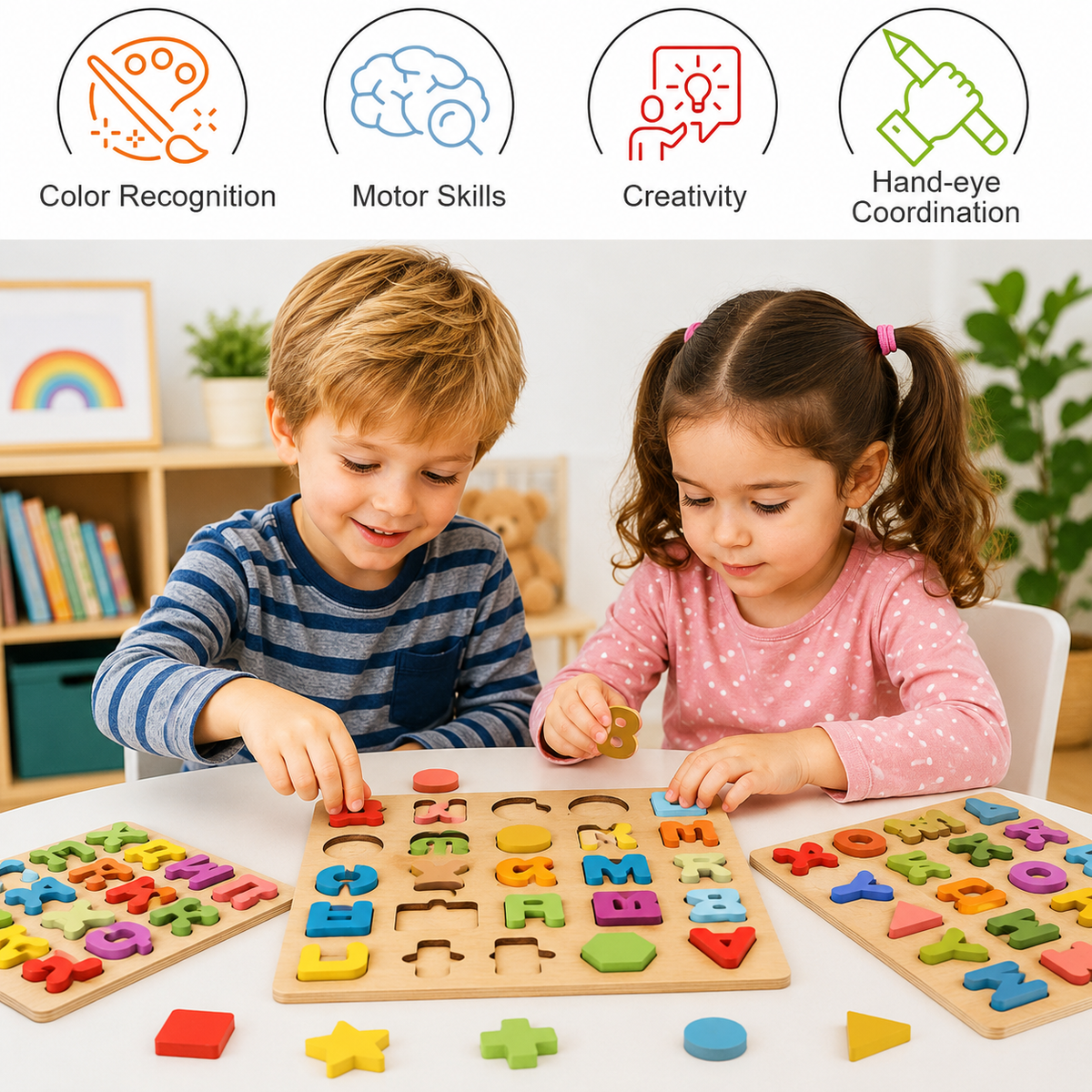 Wooden ABCD Learning Educational Board for Kids | Alphabet, Numbers & Shapes Puzzle Set for Toddlers & Preschoolers