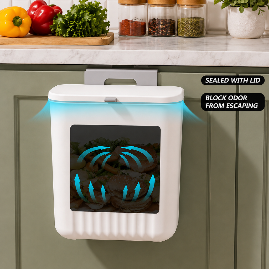 Hangable Kitchen Waste Compost Bin | Rubbish Basket & Waste Sorting Organizer for Cabinet Door, Bedroom & Countertop