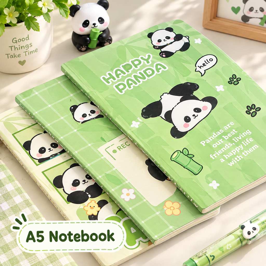 A5 Panda Theme Notebook Set of 4 | 60 Pages Ruled Notebook with 22 Lines per Page | Cute Panda Writing Notebook for School, Journaling, Notes & Diary