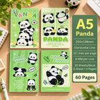 A5 Panda Theme Notebook Set of 4 | 60 Pages Ruled Notebook with 22 Lines per Page | Cute Panda Writing Notebook for School, Journaling, Notes & Diary