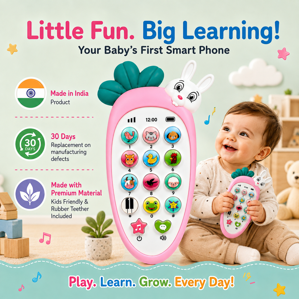 Educational Toy Phone for Kids | Interactive Musical Mobile Phone with Lights & Sounds | Rabbit Design Learning & Pretend Play Toy for Toddlers