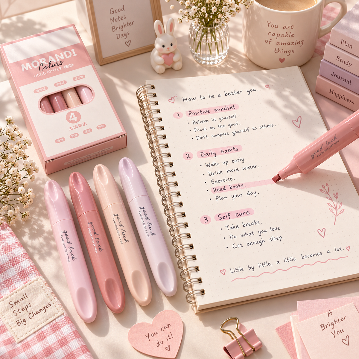 4 Pcs Morandi Pastel Highlighter Set | Soft Chisel Tip Quick-Dry No-Bleed Mildliner Markers for Journaling, Notes, School, Office & Planner