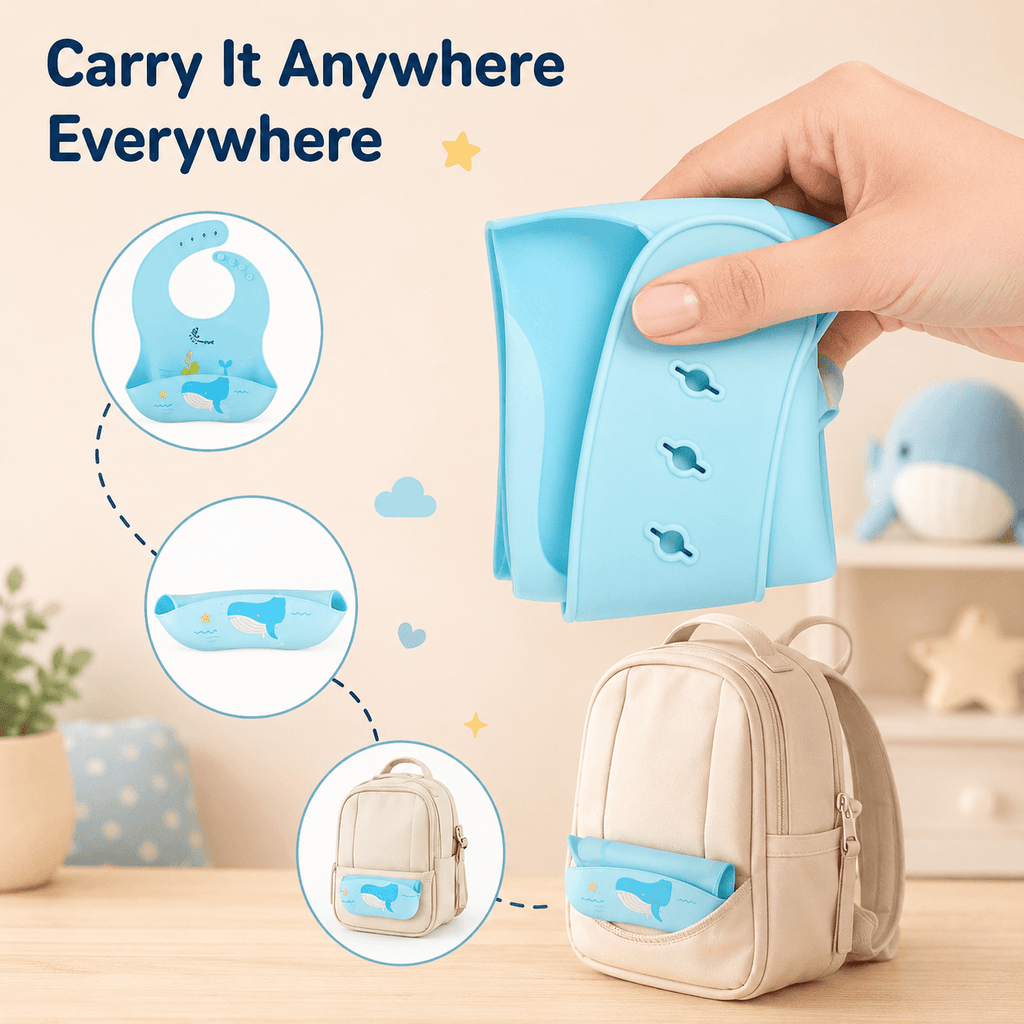Silicone Bib for Baby Food Feeding | BPA Free Adjustable Waterproof Bib with Built-in Food Pocket for Babies 6 to 36 Months