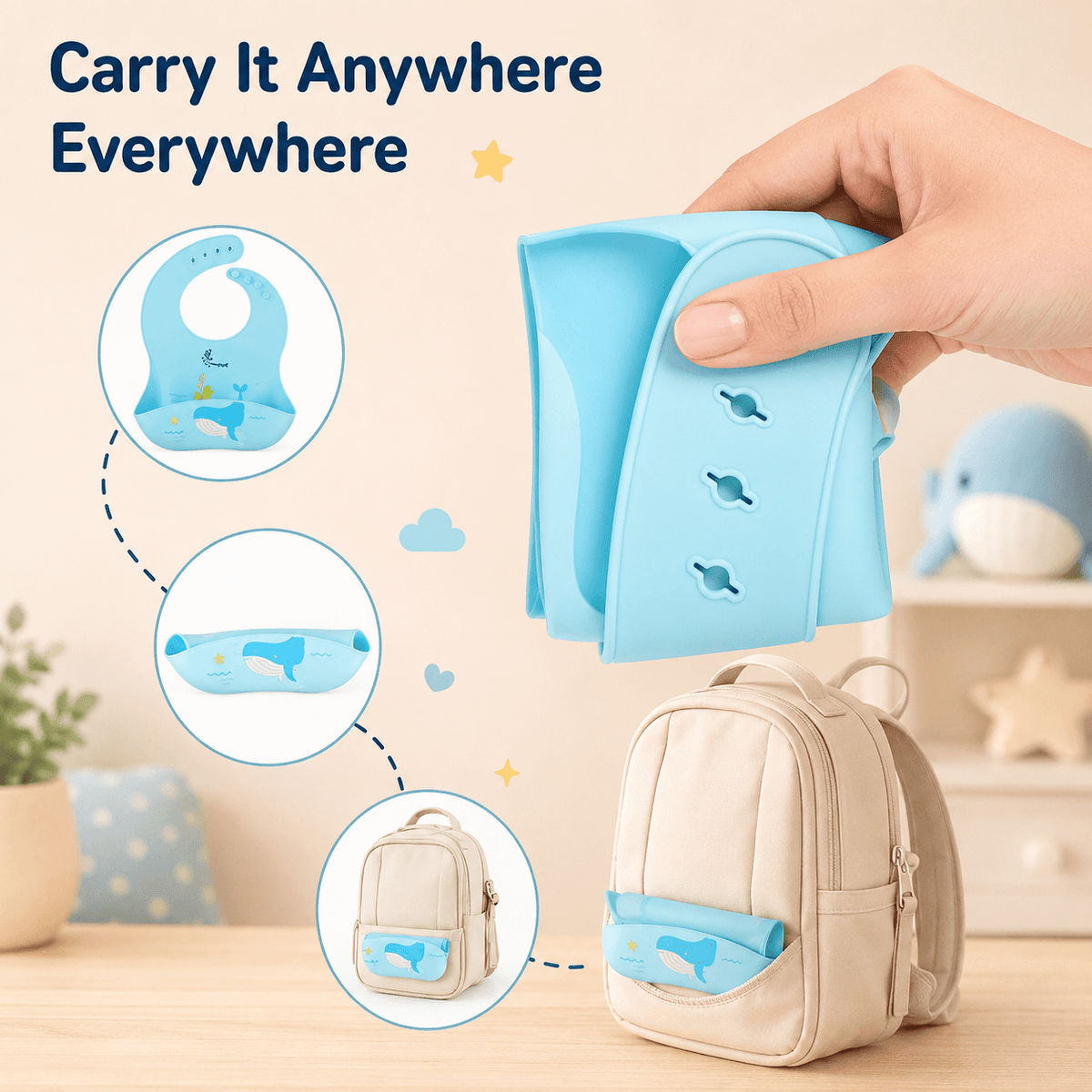 Silicone Bib for Baby Food Feeding | BPA Free Adjustable Waterproof Bib with Built-in Food Pocket for Babies 6 to 36 Months
