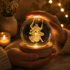 3D Radha Krishna Swing Crystal Ball LED Night Lamp with Wooden Base | Spiritual Engraved Decorative Light for Home Mandir