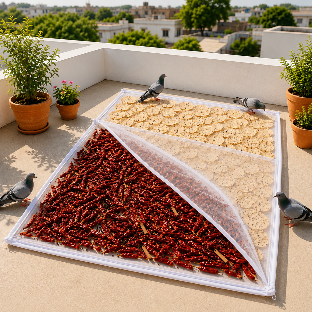 Papad Drying Cloth with Net Zip Cover, 56 x 48 Inch Reusable Food Drying Cloth for Papad, Millets, Fryums, Grains & Dry Fruits