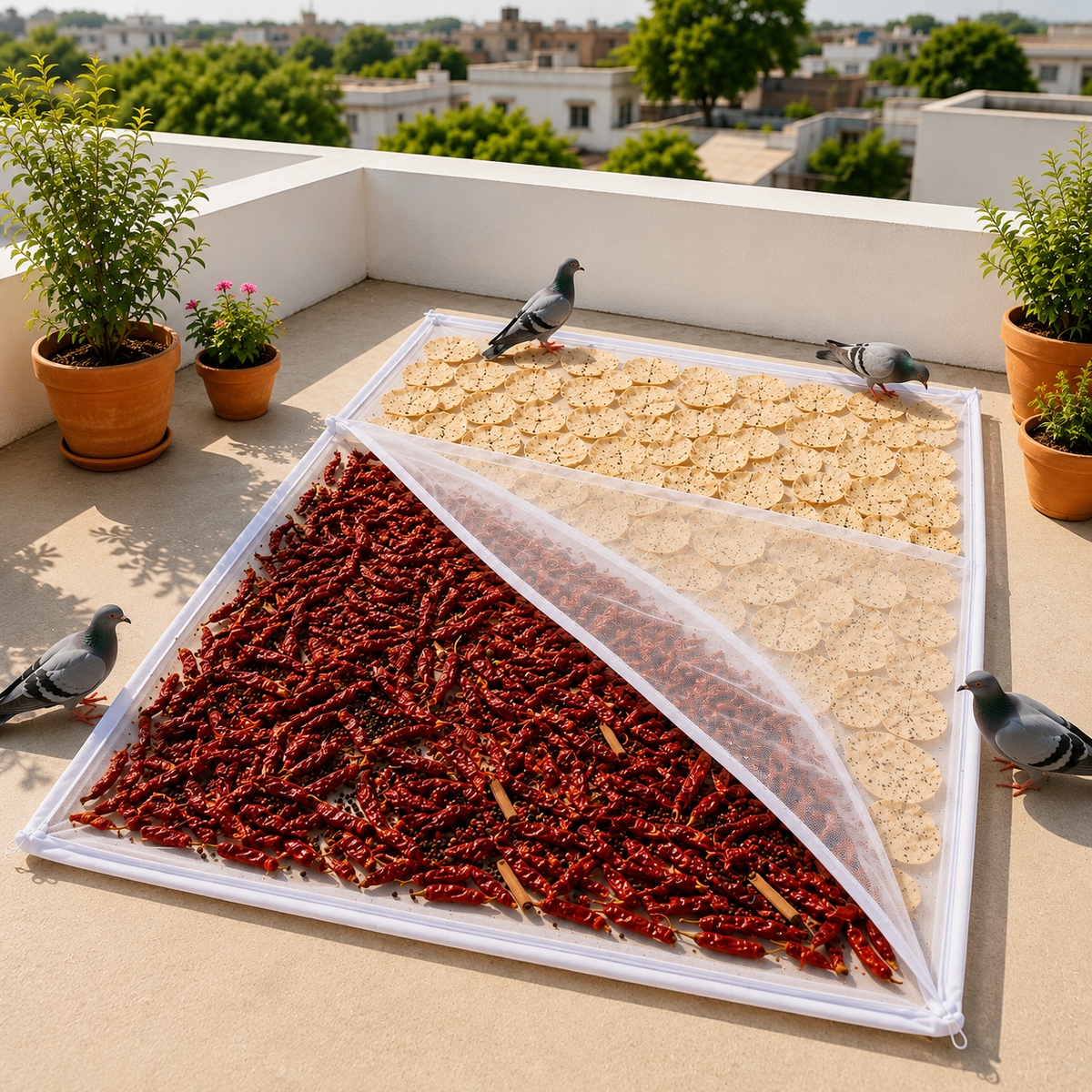 Papad Drying Cloth with Net Zip Cover, 56 x 48 Inch Reusable Food Drying Cloth for Papad, Millets, Fryums, Grains & Dry Fruits