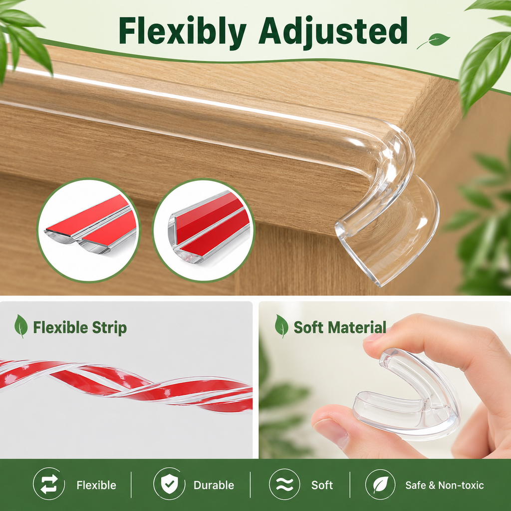 5 Meter Silicone Edge Protector Strip with 4 Corner Guards | Baby Safety Edge & Corner Protector for Table, Bed & Furniture