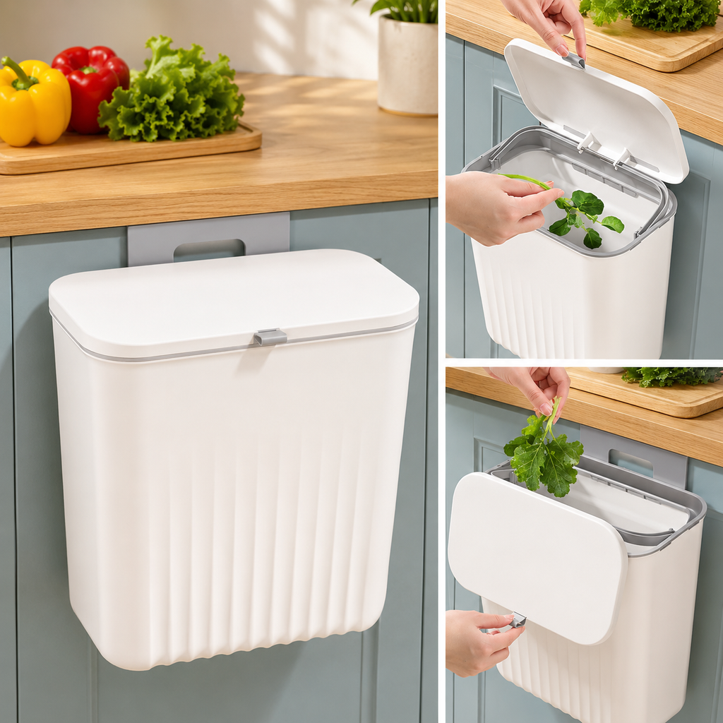 Hangable Kitchen Waste Compost Bin | Rubbish Basket & Waste Sorting Organizer for Cabinet Door, Bedroom & Countertop