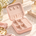 Faux Leather Mini Jewellery Travel Case | Portable Jewelry Organizer Box for Rings, Earrings, Necklaces & Accessories – Pink