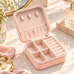 Faux Leather Mini Jewellery Travel Case | Portable Jewelry Organizer Box for Rings, Earrings, Necklaces & Accessories – Pink