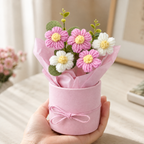 Handmade Pink Crochet Flower Bouquet – Pack of 1 | Handwoven Knitted Artificial Flowers for Home, Office, Bedroom, Wedding & Gifting
