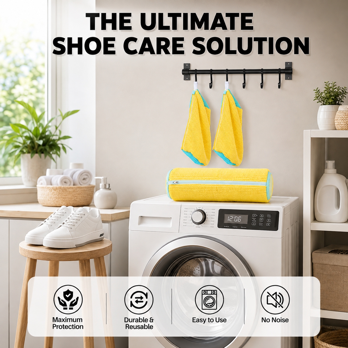 Shoe Washing Machine Bag for Sneakers & Delicate Shoes | Reusable Laundry Shoe Bag with Durable Zipper Mesh, 360° Deep Cleaning – Yellow