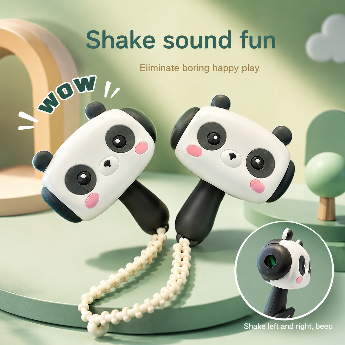 RRR Collection Cute Panda Hammer Keychain with Sound | Shake Left Right Beep | Soft Silicone Fidget Keychain | Sensory Stress Reliever for Kids, Babies & Toddlers