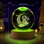 3D Galaxy Crystal Ball Night Lamp with Solar System, USB Colorful LED Light & Wooden Base | Astro with Moon Design