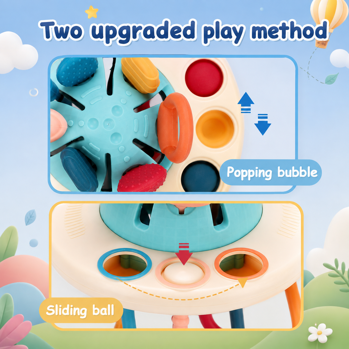 Interactive UFO Silicone Pull String Learning Toy for Kids | Baby Sensory Travel & Teething Toy for 6–18 Months