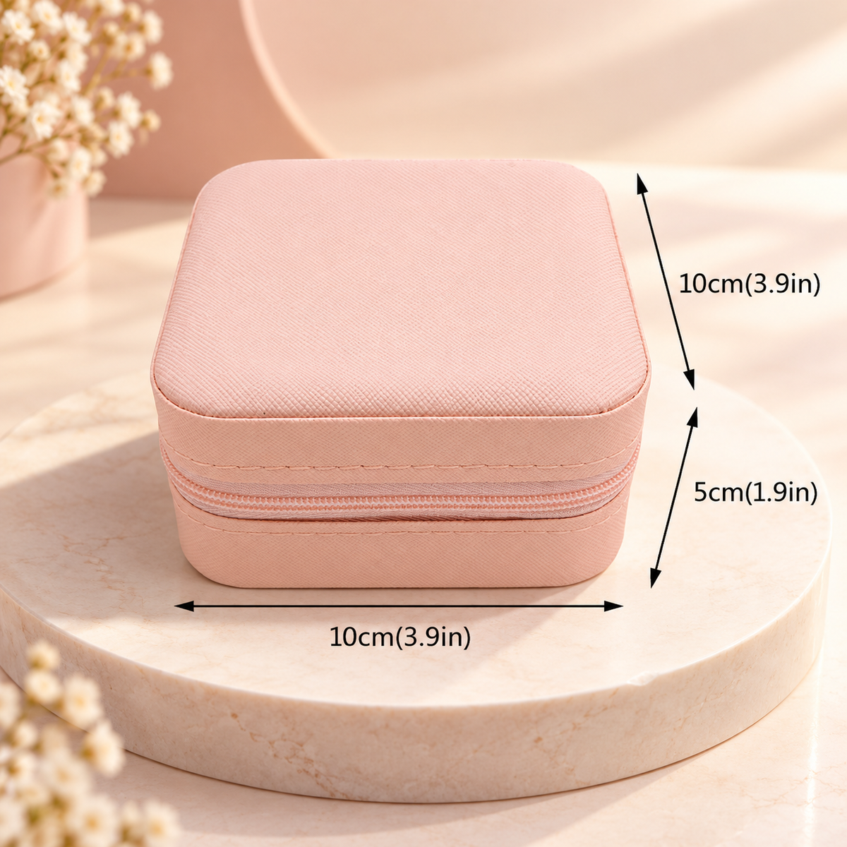 Faux Leather Mini Jewellery Travel Case | Portable Jewelry Organizer Box for Rings, Earrings, Necklaces & Accessories – Pink