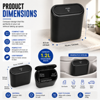 Mini Car Dustbin with Push Lid | Hanging Black Car Trash Bin for Cars, Home & Office