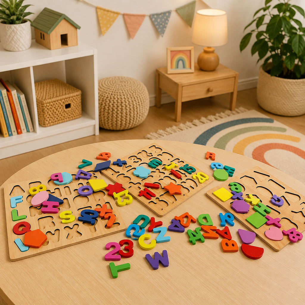 Wooden ABCD Learning Educational Board for Kids | Alphabet, Numbers & Shapes Puzzle Set for Toddlers & Preschoolers