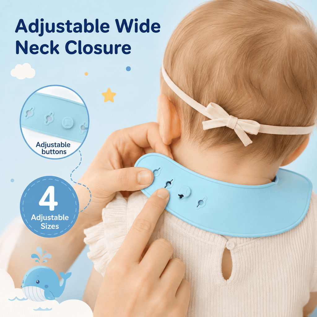Silicone Bib for Baby Food Feeding | BPA Free Adjustable Waterproof Bib with Built-in Food Pocket for Babies 6 to 36 Months
