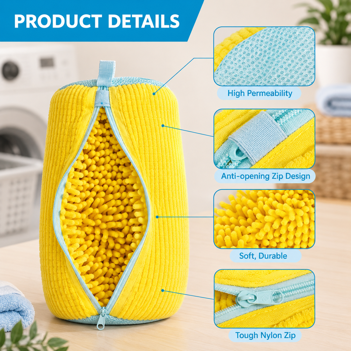 Shoe Washing Machine Bag for Sneakers & Delicate Shoes | Reusable Laundry Shoe Bag with Durable Zipper Mesh, 360° Deep Cleaning – Yellow