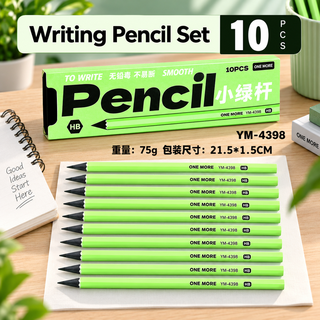 HB Wooden Graphite Pencils for Kids & Students – Pack of 10 | Smooth Writing Pencils for School, Drawing, Sketching & Office