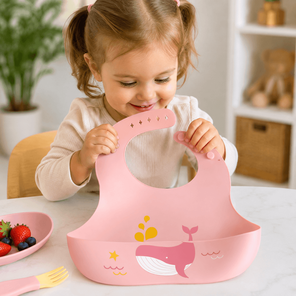 Silicone Bib for Baby Food Feeding | BPA Free Adjustable Waterproof Bib with Built-in Food Pocket for Babies 6 to 36 Months