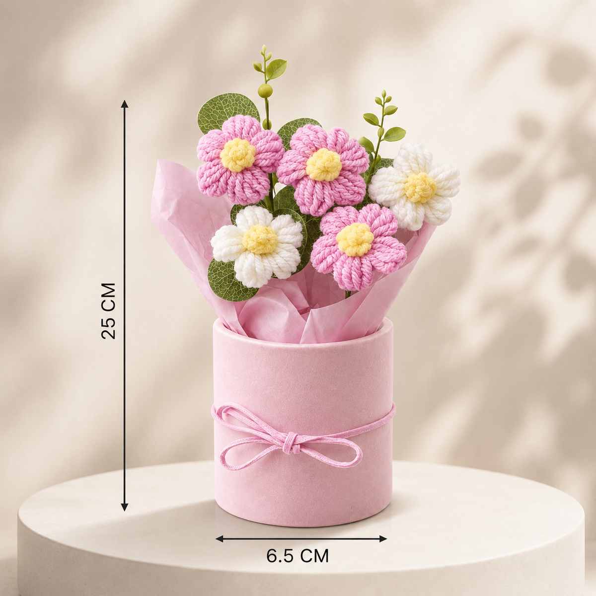 Handmade Pink Crochet Flower Bouquet – Pack of 1 | Handwoven Knitted Artificial Flowers for Home, Office, Bedroom, Wedding & Gifting