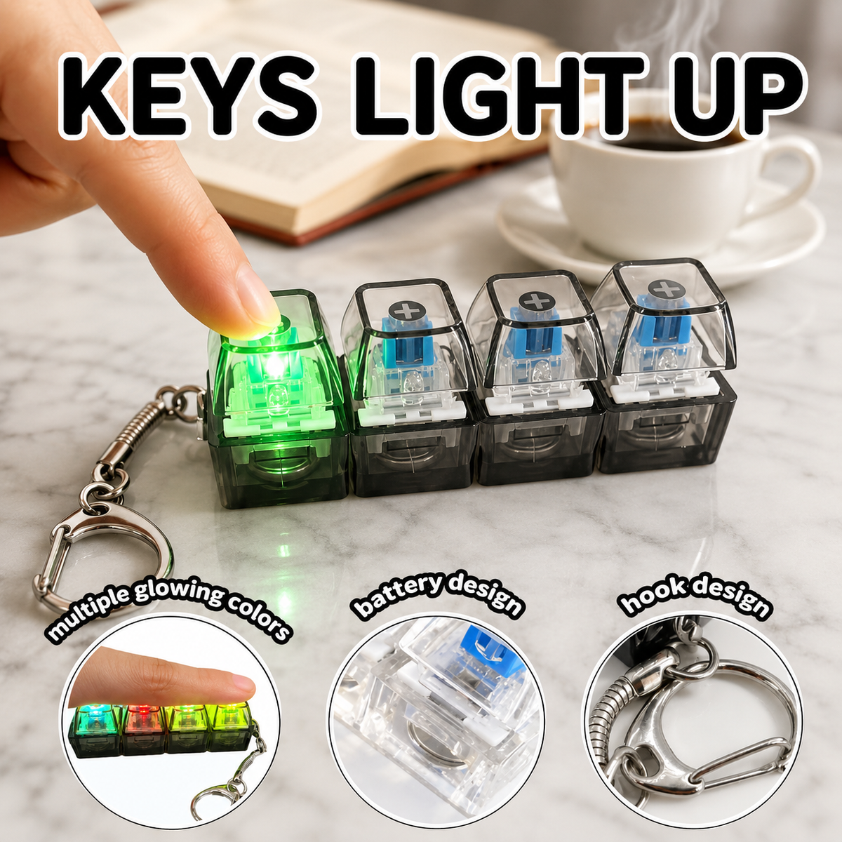 RRR Collection Mechanical Keyboard Switch Keychain | Blue Clicky Switch Tester | Fidget Keychain Toy | Keyboard Switch Sample for Gamers & Typing Enthusiasts