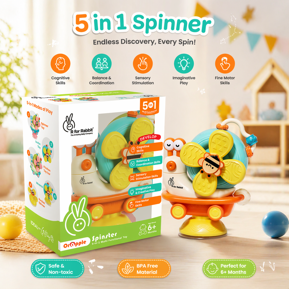 RRR Collection Store Baby Spinner Toy for Kids | Suction Cup Rotating Toy | Colorful Sensory Toy for Toddlers (1-4 Years) | BPA Free Safe Plastic | Hand-Eye Coordination Learning Toy