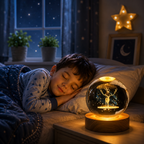 3D Galaxy Deer Crystal Ball Night Light with Engraved LED Glass Ball & Wooden Base | USB Decorative Table Lamp