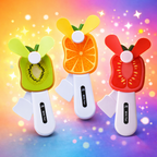 2 Handheld Fruit Fan for Kids | Portable USB Rechargeable Cooling Fan | Cute Kiwi Orange Strawberry Design | Summer Pocket Fan (Pack of 3)
