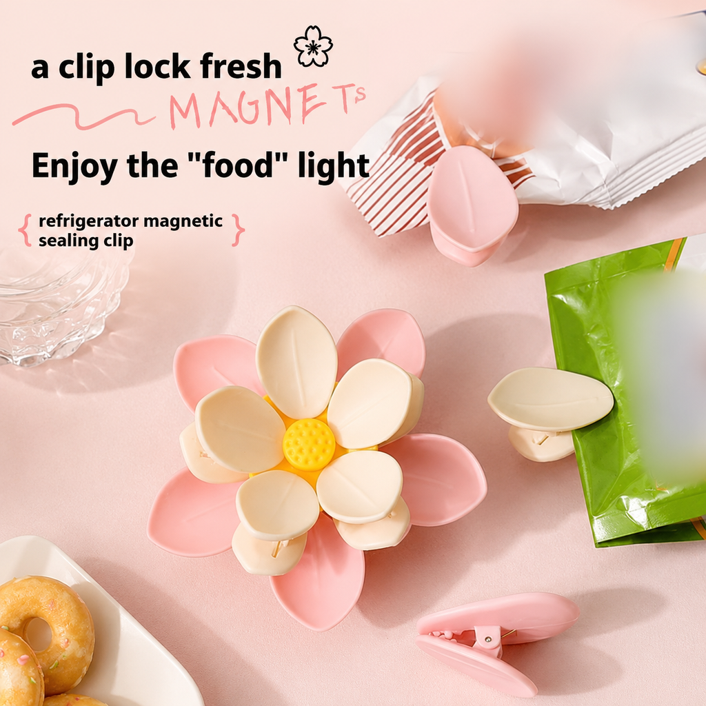 Flower Shaped Magnetic Food Clips for Fridge | Detachable Petal Snack Bag Clips for Chips, Cheese, Meat, Fruits & Vegetables