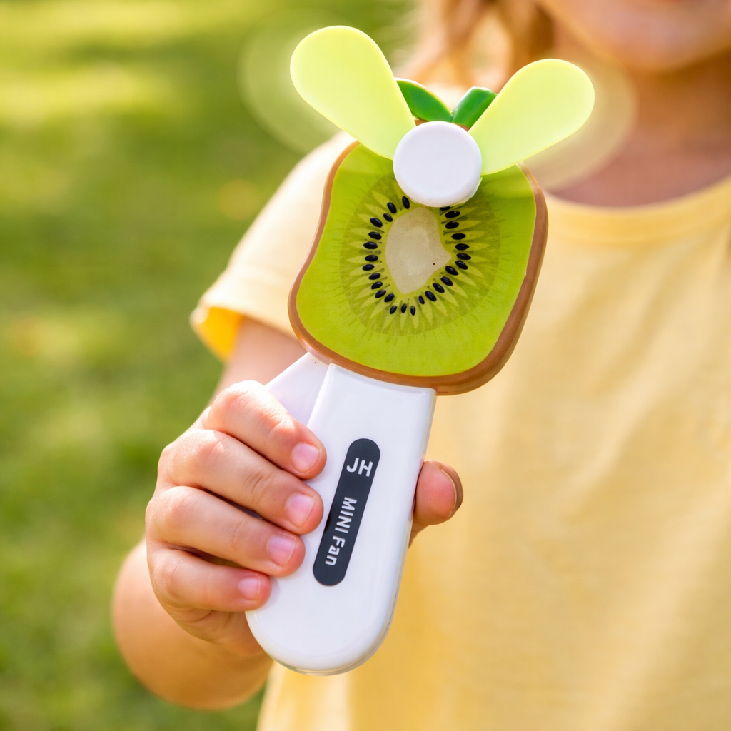 2 Handheld Fruit Fan for Kids | Portable USB Rechargeable Cooling Fan | Cute Kiwi Orange Strawberry Design | Summer Pocket Fan (Pack of 3)