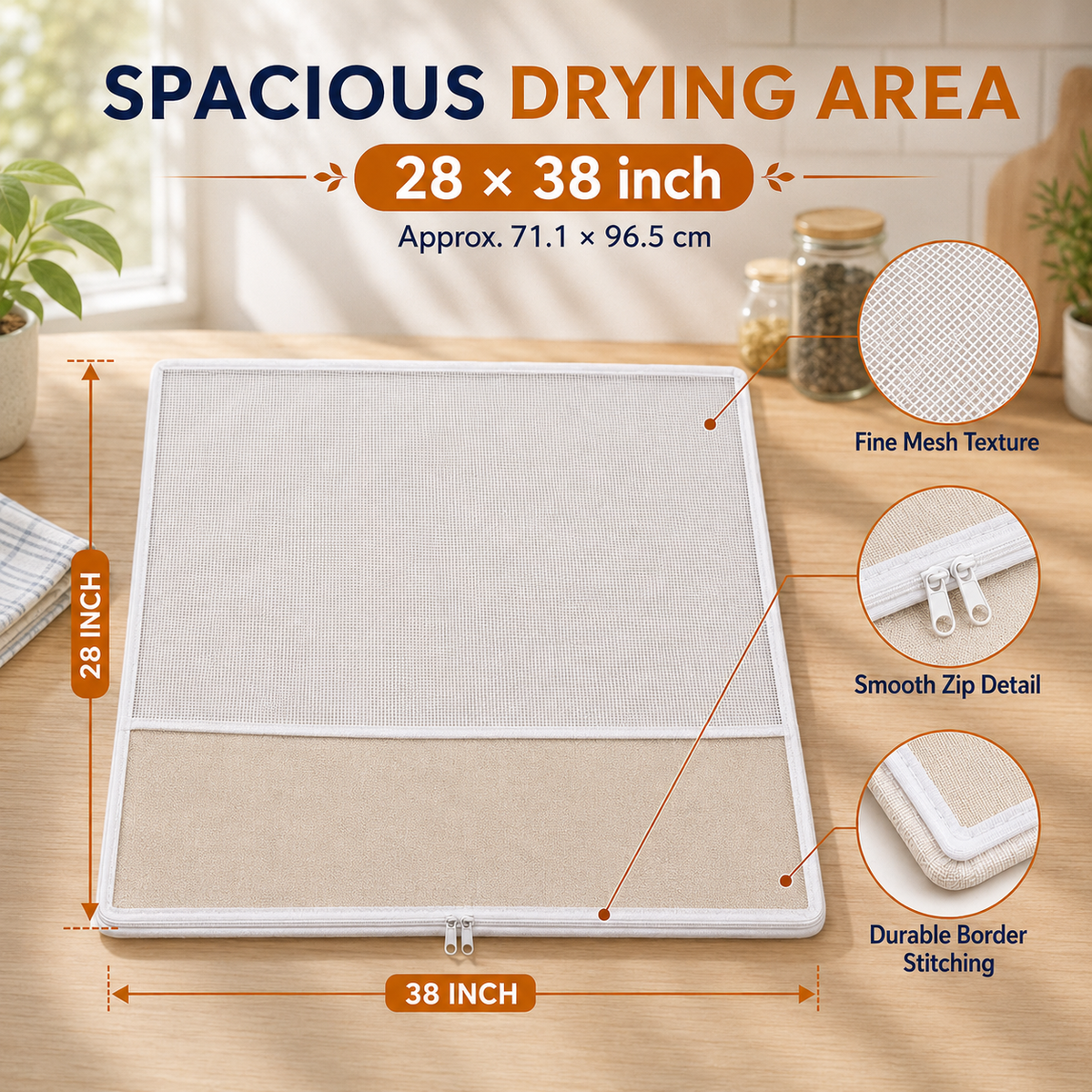 Papad Drying Mesh Net with Zip Cover, 28 x 38 Inch Reusable Food Drying Mat for Papad, Chilli, Fryums, Herbs, Spices, Grains & Dry Fruits