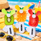 2 Handheld Fruit Fan for Kids | Portable USB Rechargeable Cooling Fan | Cute Kiwi Orange Strawberry Design | Summer Pocket Fan (Pack of 3)
