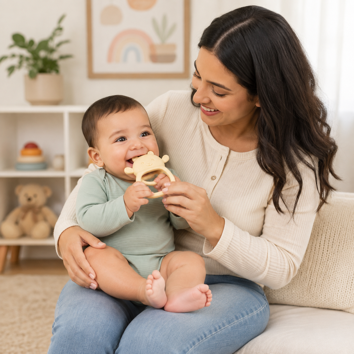 Elephant Wrist-Fit Sensory Teething Toy for Babies 3–12 Months | Food-Grade Silicone No-Drop BPA-Free Baby Teether