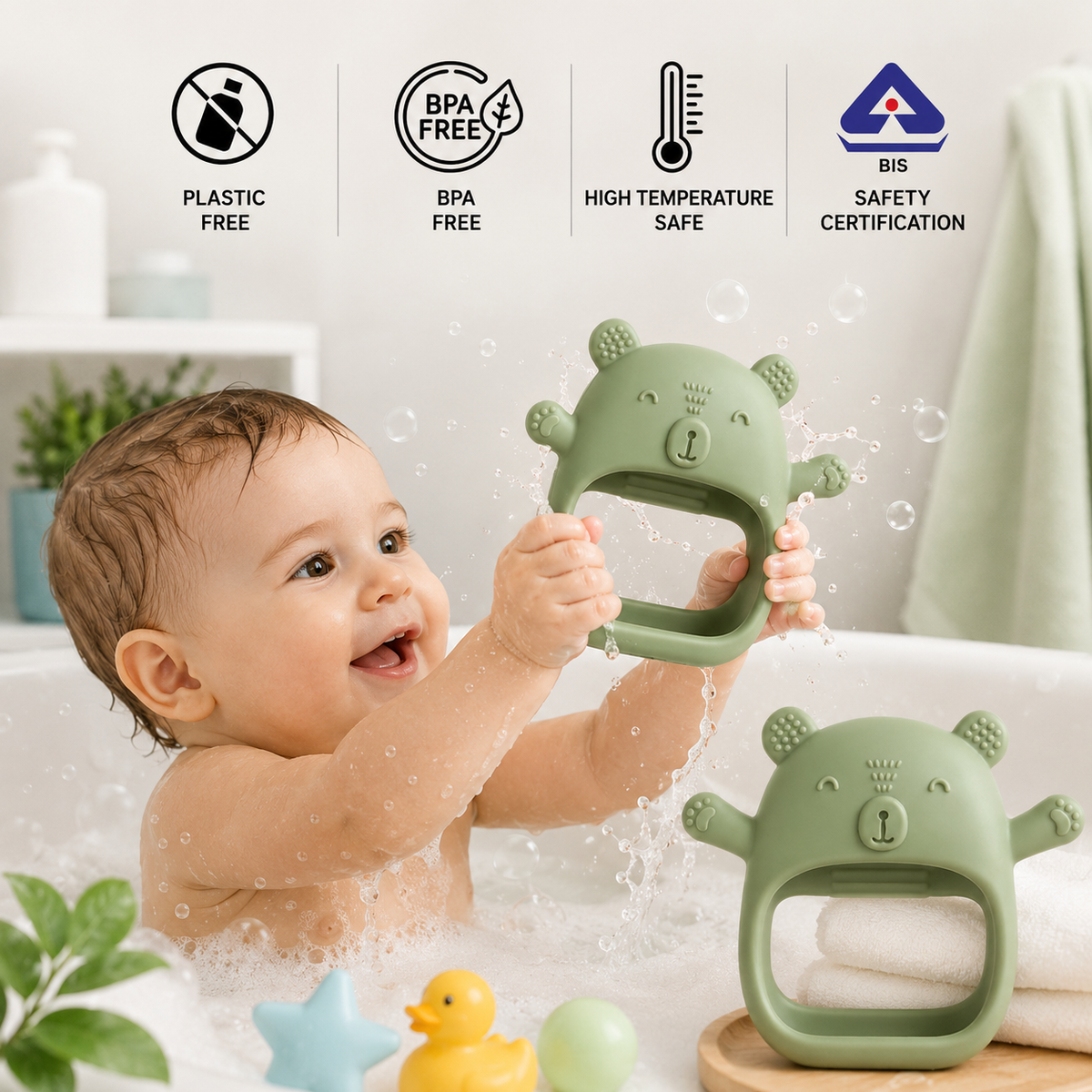 Elephant Wrist-Fit Sensory Teething Toy for Babies 3–12 Months | Food-Grade Silicone No-Drop BPA-Free Baby Teether